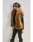 Snow Angel Collared Furry Vest: LT BROWN