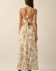 Floral-Print Crepe Tie-Back Halter Maxi Dress: TAUPE