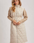 DIAMOND QUIT PUFFER LONG-LINE HOODED VEST: COCO