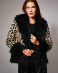 37178J Leopard Print Faux Fur Trim Coat: LEOPARD