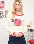 CONTRAST TRIM AMERICAN FLAG KNIT PULLOVER SWEATER : NAVY