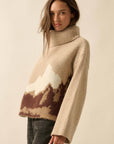 Mountains Fuzzy Jacquard-Knit Turtleneck Sweater: Heather Grey-Black