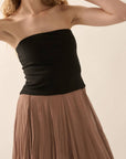 Colorblock Strapless Textured Chiffon Maxi Dress: BLACK-TAUPE
