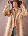 25046J Deer Print Faux Fur Coat: TAUPE / S-M-L (2-2-2)