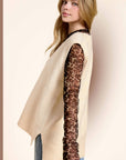 MCS3589-Oversized Soft Knit Sweater Vest with Side Slit: Earl Grey Cream