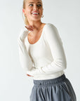 Slim Fit Scoop Neck Ribbed Long Slv/WHITE
