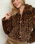 Animal Printed Mink Faux Fur Jacket: Tan Brown Cheetah