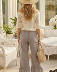 Gingham Casual Ruffled Hem 100%Cotton Cropped Pants VP83379A: Brown