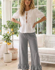 Gingham Casual Ruffled Hem 100%Cotton Cropped Pants VP83379A: Black