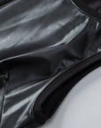 Black Faux Leather Crew Neck Tank Top: Black / 100%PU