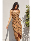 Polka Dot Tulip Hem Midi Wrap Dress: MOCHA BLACK