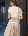 MULTI PATTERN COLORBLOCK SHORT SLEEVE SWEATER TOP: TAUPE MULTI