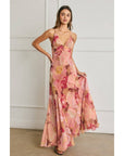 Bold Floral Chiffon Frilly Hem Maxi Dress: ROMANTIC FLORAL