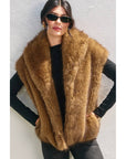 Snow Angel Collared Furry Vest: LT BROWN
