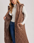 DIAMOND QUIT PUFFER LONG-LINE HOODED VEST: COCO