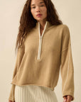 Textured Knit Half-Zip Mock-Neck Sweater: CREAM