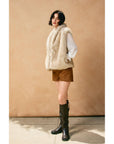 Snow Angel Collared Furry Vest: FRENCH STONE