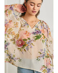 Floral Bell Sleeve Ruffled Blouse: SOFT FLORAL / S-M-L(2-2-2)