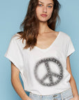 Dropped short sleeve studded peace emblem tee