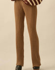 Textured Ribbed Knit Flare Sweater Pants: Taupe
