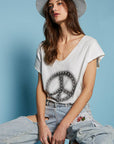 Dropped short sleeve studded peace emblem tee