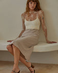 L6687 | Knit Jacquard Lace Long Sleeve Mock Neck Top: Ivory