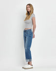 MID RISE RAW CUFFED HEM SLIM WIDE JEANS F5861: FOUR SEASON