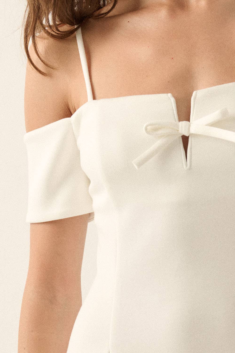 Scuba Knit Cold-Shoulder Fit-and-Flare Mini Dress: CREAM Scuba Knit Cold-Shoulder Fit-and-Flare Mini Dress: CREAM