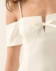 Scuba Knit Cold-Shoulder Fit-and-Flare Mini Dress: CREAM