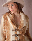 25004J Buckled Deer Print Faux Fur Jacket: DEER FUR / S-M-L (2-2-2)