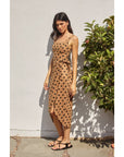 Polka Dot Tulip Hem Midi Wrap Dress: MOCHA BLACK