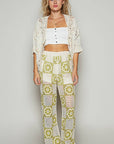 V-neck crochet woven roomy fit cardigan top: NATURAL