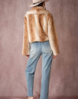 25004J Buckled Deer Print Faux Fur Jacket: DEER FUR / S-M-L (2-2-2)