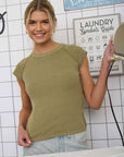 RAGLAN EXPOSED SEAM SHORT SLEEVE KNIT TOP: WHITE