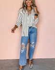Stripe Chest Pocket Buttoned Oversized Shirt: Black Stripe