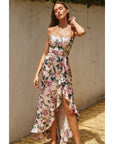 Morning Meadow Open Back Ruffled Maxi Dress: ECRU/PINK / S-M-L(3-2-1)