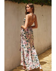 Morning Meadow Open Back Ruffled Maxi Dress: ECRU/PINK / S-M-L(3-2-1)