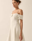 Scuba Knit Cold-Shoulder Fit-and-Flare Mini Dress: CREAM