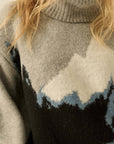 Mountains Fuzzy Jacquard-Knit Turtleneck Sweater: Heather Grey-Black