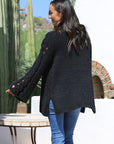 OPEN BRAID SLEEVE DETAIL COZY CARDIGAN SWEATER: BLACK