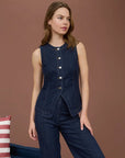 Wide-leg denim pants W/front seam detailing