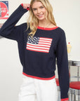 CONTRAST TRIM AMERICAN FLAG KNIT PULLOVER SWEATER : IVORY