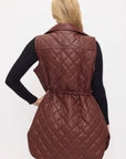 VA8021: Luxe Quilted Faux Leather Vest: Brown / M