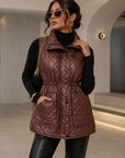 VA8021: Luxe Quilted Faux Leather Vest: Brown / S
