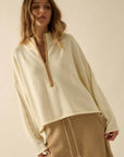 Textured Knit Half-Zip Mock-Neck Sweater: CREAM
