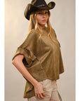 Oversized Olive suede-look tee with side studs