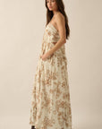 Floral-Print Crepe Tie-Back Halter Maxi Dress: TAUPE