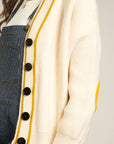 Sweater Cardigan with Happy Face Elbow Patches: IVORY YELLOW