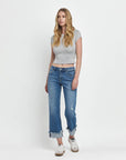 MID RISE RAW CUFFED HEM SLIM WIDE JEANS F5861: FOUR SEASON