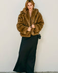 Snow Angel Hooded Furry Jacket: LT BROWN